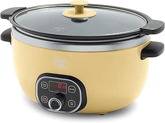 GreenLife 6 QT Ceramic Slow Cooker, PFAS-Free, Programmable, Removable Healthy Nonstick Pot, Large families, Sear on Stovetop, Keep Warm, Digital Timer, Dishwasher Safe Glass Lid & Crock,Butter Yellow