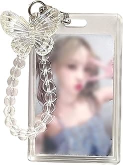 Acrylic Photocard Holder, 3 Inch Credit Id Bank Bus Student Card Pendant Keychain Badge Holder (A)