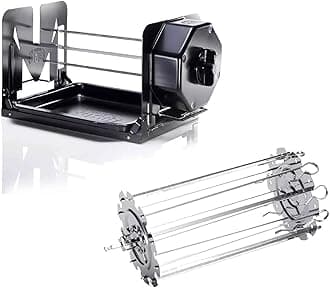 Non-Electric Rotisserie Kit with 10-Piece Skewer Set - Cordless Spit Roaster for Grills, Ovens, Smokers, BBQs - Indoor & Outdoor Cooking (Black)