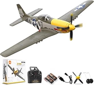 VOLANTEXRC Brushless 4CH RC Plane P51D Mustang 500mm Remote Control Airplane Fighter RTF with 6-Axis Gyro, 3 Modes & Aerobatics, 2.4GHz Radio Controlled Aircraft for Beginners, Boys & Adults