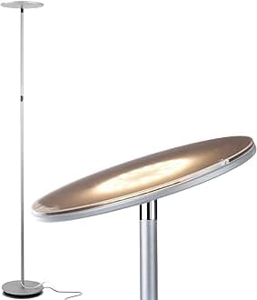 Brightech Sky 30 Flux Edition - LED Torchiere Floor Lamp - Super Bright 30 Watt LED - Adjust Colour Temperature to 3 Brightness Levels - Built-in Dimmer - Omnidirectional Head (Silver)