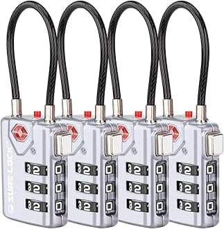SURE LOCK TSA Compatible Travel Luggage Locks, Inspection Indicator, Easy Read Dials TSA Approved with Zinc Alloy, Grey 4 Pack, L, Earnest