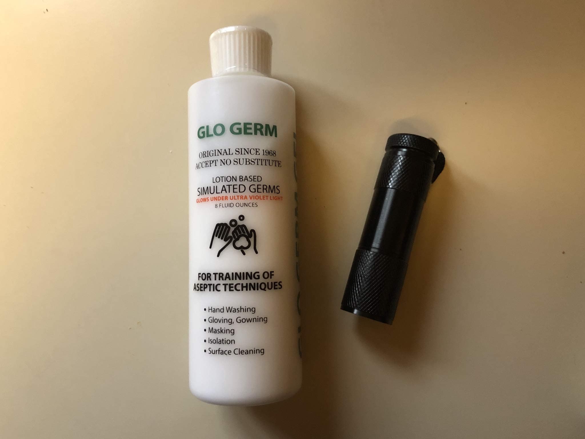 Glogerm 8 Oz Kit with Pocket Black Light Flash Light