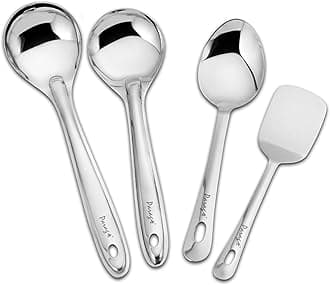 Parage Stainless Steel Kitchen Tools Set for Kitchen Cooking and Serving, Pack of 4, Serving Spoon, Turner/Spatula (Palta), Basting and Rice Spoon, Silver (Size: 26.5 cms, 25 cms x 2, 23 cms)