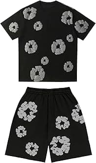 GenericDenims-Tears Kids Tracksuit Set Foam Printed T-Shirt and Shorts 2 Piece Outfit for Boys Girls Summer Fashion Activewear Short Sleeve Tee Tops with Loose Jogger Shorts