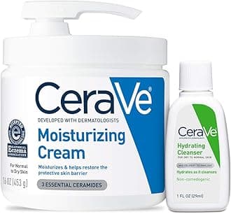 Moisturizing Cream & Hydrating Facial Cleanser Skin Care Set, Combo Pack For Dry Skin Relief, Travel Essentials, 1oz Cleanser + 16oz Cream With Pump