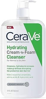 Hydrating Cream To Foam Cleanser, Makeup Remover Face Wash For Dry Skin, Foaming Facial Cleanser With Hyaluronic Acid, Normal To Dry Skin, Fragrance Free & Non Comedogenic, 19 Fluid Ounce