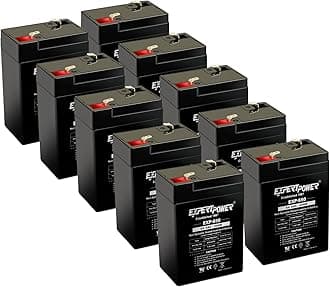 ExpertPower EXP650 (10 Pack) - 6V 5Ah / 20HR SLA Rechargeable 6V Battery for Ride on Toys, Emergency Light, Exit Sign Battery Replacement, Sealed Lead Acid 6 Volt Batteries with F1 Terminals