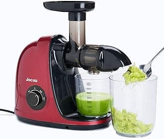 Jocuu Slow Masticating Juicer with 2-Speed Modes - Cold Press Juicer Machine - Quiet Motor & Reverse Function - Easy to Clean Juicer Extractor - Juice Recipes for Fruits & Vegetables (Red)