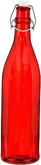 MACHAK Colhexa Glass Bottles With Cork 1litre, Kitchen Decoration (Red, 1)
