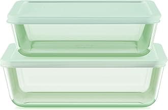 Pyrex Colors Tinted (4-PC) Large Rectangular Food Storage Container Set, Snug Fit Non-Toxic Plastic BPA-Free Lids, Freezer Dishwasher Microwave Safe, 6 Cup & 11 Cup