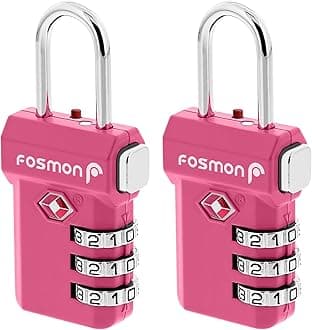 Fosmon TSA Accepted Luggage Locks, (2 Pack) Open Alert Indicator 3 Digit Combination Padlock Codes with Alloy Body and Release Button for Travel Bag, Suit Case & Luggage - Pink