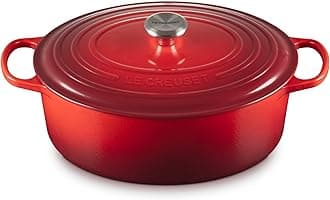 Signature Enameled Cast Iron Oval Dutch Oven 7.5L – 8-Quart, Chip-Resistant Porcelain Enamel, Superior Heat Retention, Oven Safe, Made In France - Cerise