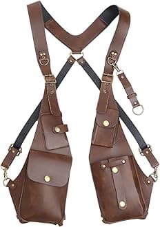 CHICTRY Men's PU Leather Suspenders Vintage Adjustable Suspender Belt with 2 Swivel Hooks Groomsmen Costume Accessories