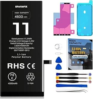 EFAITHFIX 4500mAh Upgraded Replacement Battery Compatible with iPhone 11, High Capacity New 0 Cycle A+ Battery Replacement for iPhone 11, for Model A2111, A2223, A2221 with Complete Repair Tool Kit