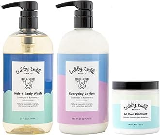 TUBBY TODD 3-Step Baby Bath & Skincare Routine - The Regulars Bundle - Baby Shampoo and Body Wash, Everyday Lotion 25 Oz & All Over Ointment 8 Oz - Lavender Rosemary