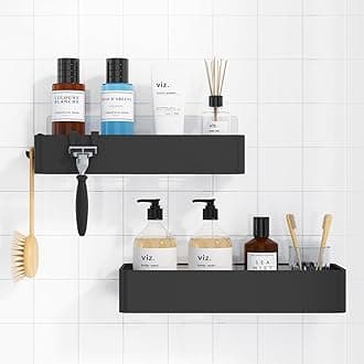 Kitsure Shower Caddy - 2 Pack Adhesive Shower Organizer, Rustproof Metal Shelves, No-Drill Bathroom Organizers and Storage, Black, Large