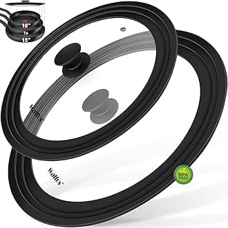 Walfos 2 Pcs Universal Pot Lids, Frying Pan Lid with Heat Resistant Silicone Rim, Fits All 10", 11", 12" to 13", 14", 15" Diameter Cookware, Pots, Pans and Skillets, BPA Free and Dishwasher Safe