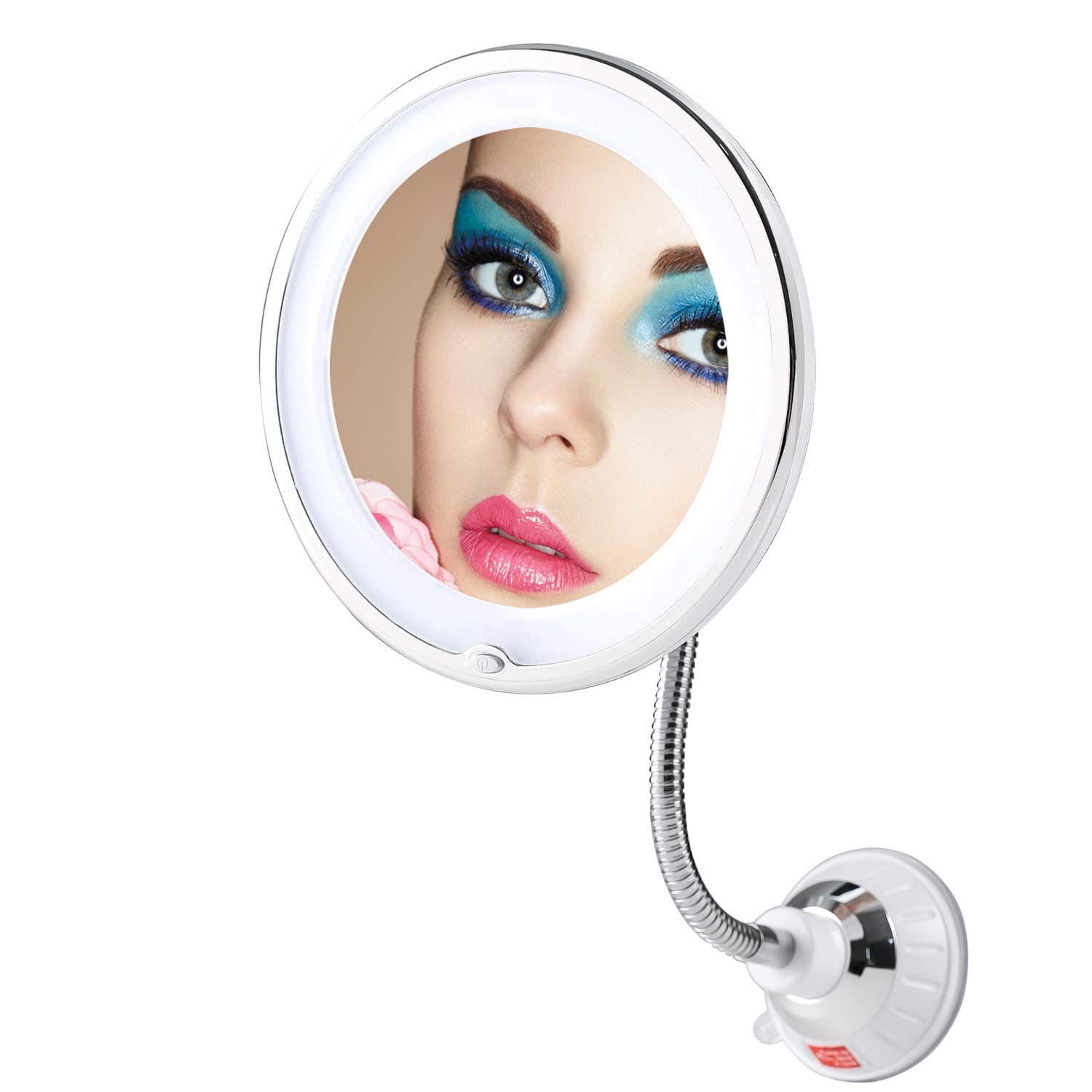TOP4EVER Flexible 10X Magnifying Suction Mirror, Dimmable LED Lighted Power Locking Suction Cup with Day Light and 360 Degree Swivel, Portable Vanity Mirror for Home Bathroom
