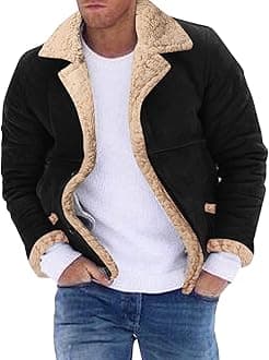 Cocila Jacket for Winter Men Lapel Collar Long Sleeve Padded Leather Vintage Thicken Coat Sheepskin Zipper Mens Lightweight Waterproof 4XL