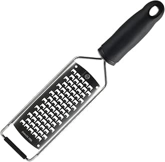 MasterChef Cheese Grater Hand Held Kitchen Food Chopper Grater for Grating Parmesan Garlic Ginger Etc Small Flat Zester Grater Stainless Steel with Non-Slip Rubber Base and Easy Grip Handle