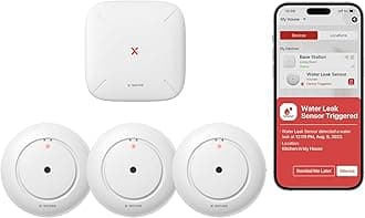 X-Sense Wi-Fi Water Leak Detector, Smart Water Sensor Alarm, Water Detector Alarm with 1700 ft Transmission Range for Kitchens, Basements, Bathrooms, 3 Water Detectors & 1 Base Station, Model SWS54