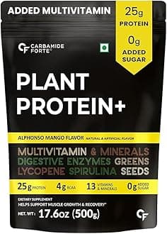 Carbamide Forte Plant Protein Powder - Plant Based Pea Protein Powder for Women with Multivitamin, Minerals, Superfoods, Digestive Enzymes - Mango Flavour - 500g