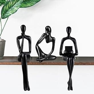 Home Decor Thinker Statue Accents, Set of 3 Thinker Sculptures Office Decor Modern Abstract Resin Decoration on Shelf Table Desk for Living Room Office Bedroom (Large Black)
