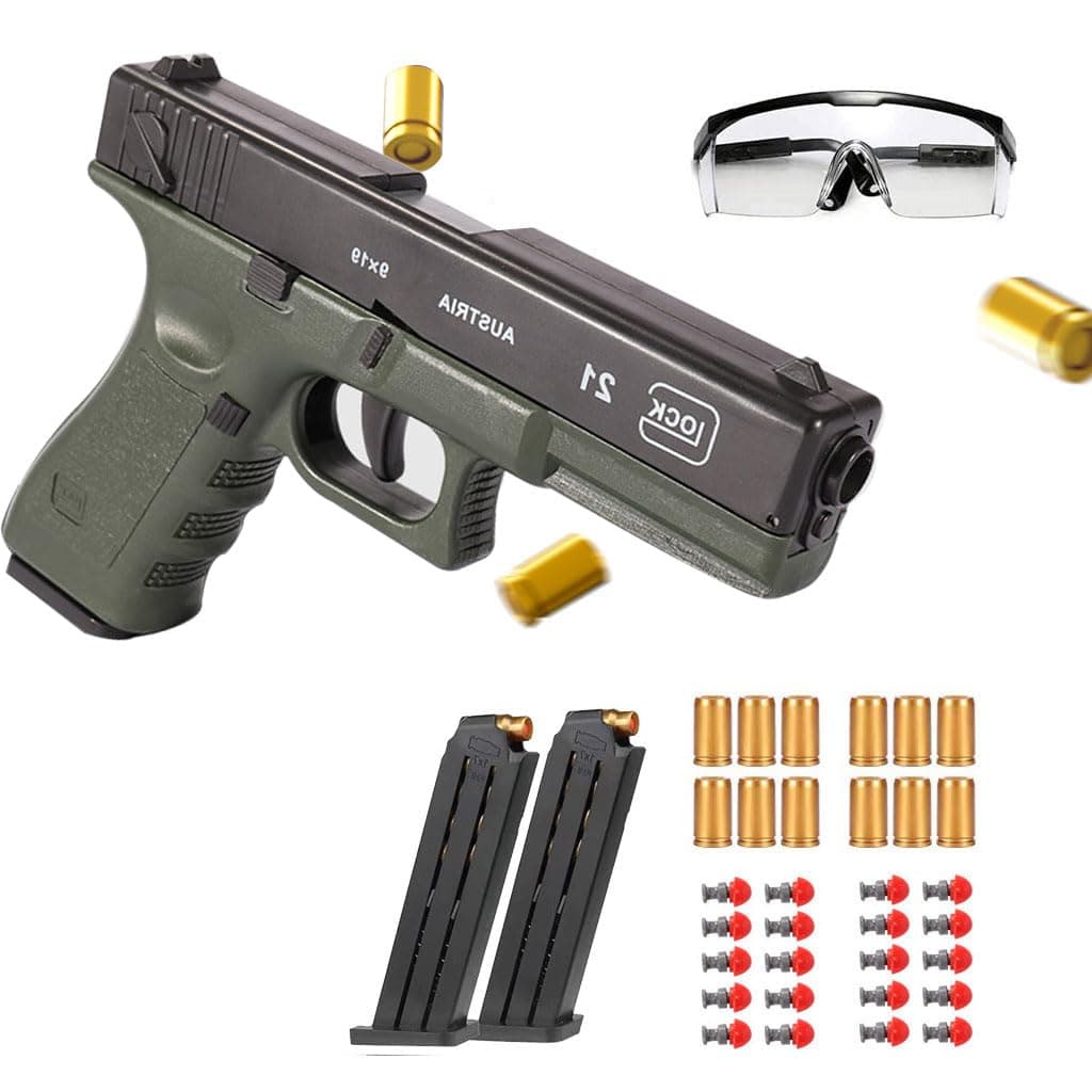 Moonmen Foam Blaster Sets, EVA Safety Shell Ejecting Blaster with Magazine, Birthday Gift Toy for Children (Auto Loading - Glock Green)