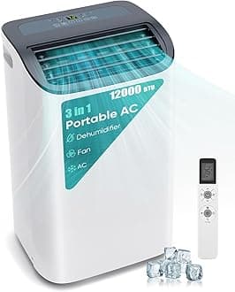 8000 BTU Portable Air Conditioner - 3-in-1 AC Unit for Quick Cooling of 350 Sq.Ft, Remote Control, 24H Timer, Sleep Mode, Quiet Operation & Window Kit - Ideal for Bedrooms Apartments Dorms