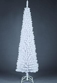 6Ft/1.8m Slim Christmas Tree Artificial White Pencil Tree 430 Pointed Tips, Metal Stand, Holiday Home Decorations
