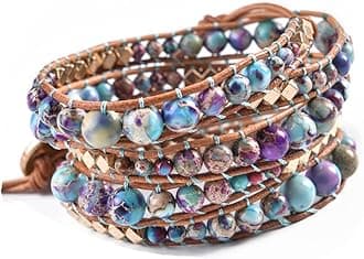 YGLINE Natural Stone Wrap Bracelet for Women Boho Bracelets Healing Crystal Beaded Bracelet Adjustable 3/5 Wraps Bracelet Handmade Birthday Gifts for Women