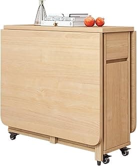 Folding Dining Table, Extendable Dining Table, Solid Wood Kitchen Table, Space Saving Compact Folding Dining Room Table, Drop Leaf Table-Oak Wood-1.4m