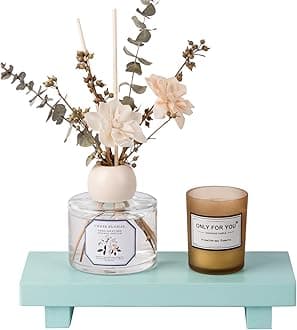 zoocatia Small Wood Tray Pedestal Stand Farmhouse Bathroom Decor Decorative Wooden Riser Kitchen Soap Dish Holder for Vanity, Counter, Sink, Light Blue