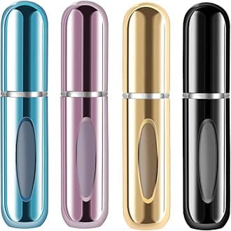 Gadget Deals 4pc Refillable Perfume Atomizer Spray Bottles, Multicolor, Plastic, 5ml, Reusable, Travel Size
