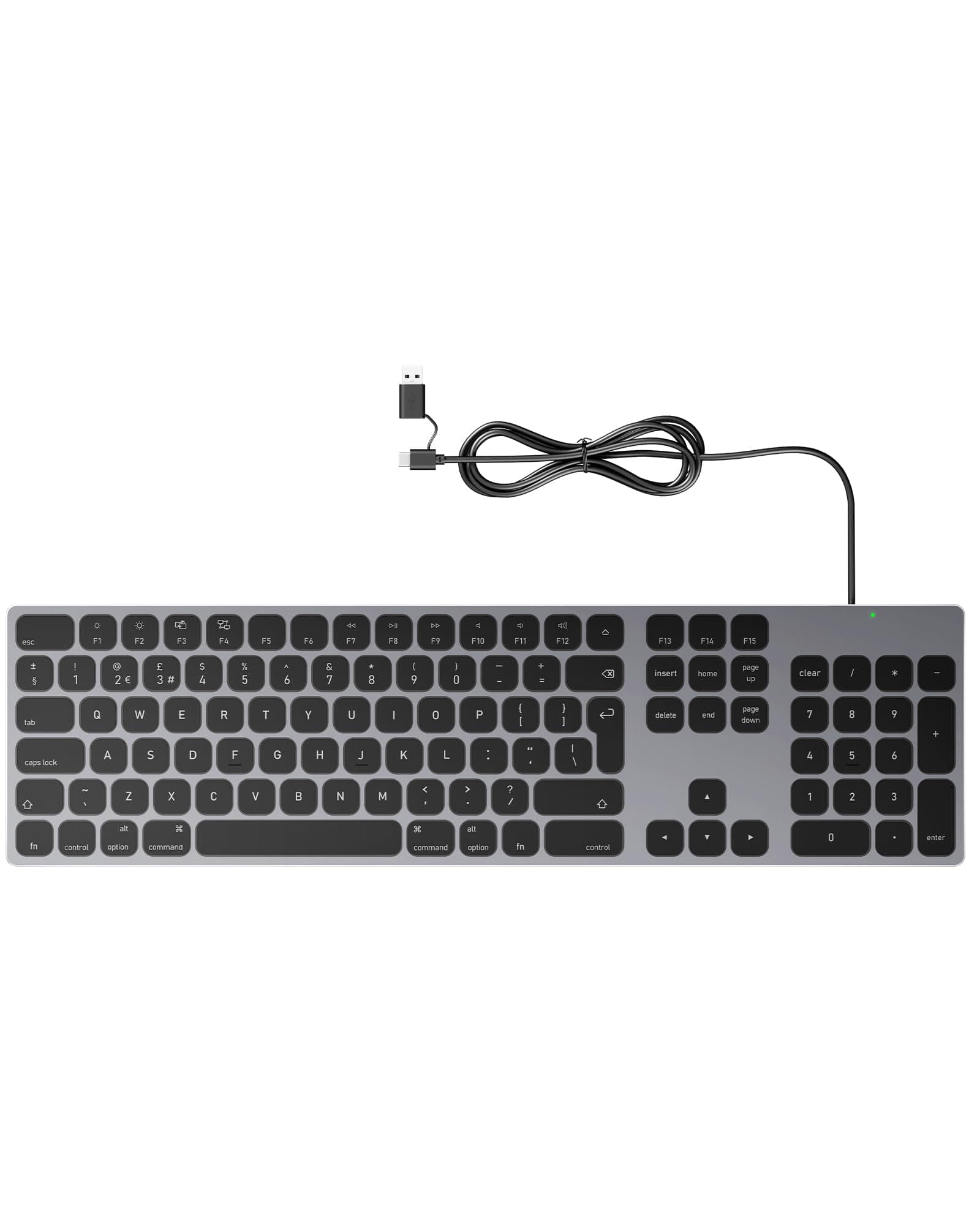 All-Aluminum Wired Keyboard for Apple Mac OS - Easy Plug-N-Play Cable Connection, Chic-and-Sleek USB Keyboard with Numeric Keypad for iMac, Mac Mini or MacBook - Grey