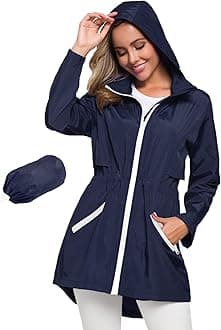 Avoogue Women's Long Raincoat with Hood Outdoor Lightweight Windbreaker Rain Jacket Waterproof