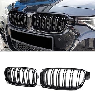 MAXDOM Replacement Front Upper Grill Fit for BMW (2012-2018) 3 Series F30 F31 – Gloss Black Double Slats ABS Grille