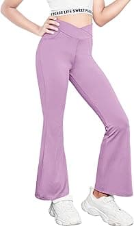 Zaclotre Girls Flare Leggings High Waisted V Crossover Casual Yoga Bell Bottoms with Pockets Pants for Kid