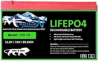 Mountain LiFePO4 12V 7Ah Deep Cycle Battery, 89.6WH Rechargeable Battery with BMS, 2000+ Cycles