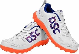 DSC Beamer Cricket Sport Shoes | Color: Fluro Orange-White | Size: 4US/3UK/37EU | for Kids | Material: Polyvinyl Chloride | Breathable, Lightweight & Highly Durable | Long Lasting Performance