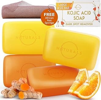 O NATURALS 100% Natural Bar Kojic Acid Soap - Gift Set - Organic Ingredients & Essential Oils - Spa Gifts for Women & Men, Body Wash - 4PC Turmeric