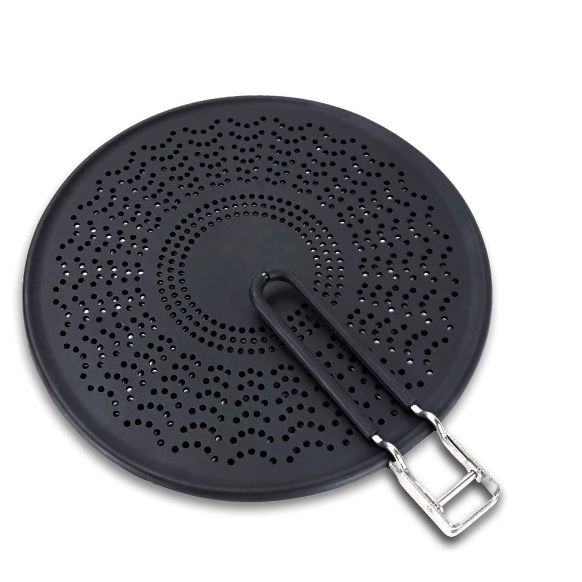 11.5" Silicone Splatter Screen - Pan Cover with Folding Handle, High Heat Resistant Oil Splash Guard - Heat Insulation Cooling Mat, Strainer, Drain Board for Frying Pan（Black）