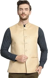 Vastraa Fusion Men Cotton-Blended Export-Quality Indian Traditional Nehru Jacket/Modi Ethnic Waistcoat (Light Sky Blue)