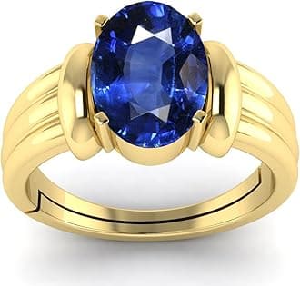 12.25 Ratti Neelam Stone Original Certified Blue Sapphire Gold Plated | Adjustable Ring/Anguthi With Lab Certificate for Men and Women