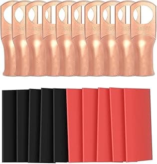 20pcs 1/0 Awg - 3/8" Sanuke Wire Lugs Ring Terminal Connectors Ends Heavy Duty for Battery Cable Lug Wire Electrical Eyelets with 3:1 Dual Wall Adhesive Heat Shrink