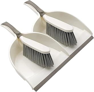 Dust Pan, Dustpan and Brush Set, Small Dust Pan and Brush Set, Hand Broom and Dustpan for Home, Handheld Angled Dust Pans and Brooms are Daily Cleaning Tools, 2 Pack Beige Brown
