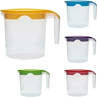 1 Liter Plastic Water Fruit Juices Jug Milk with Lid and Easy in Pouring (Yellow, 4)