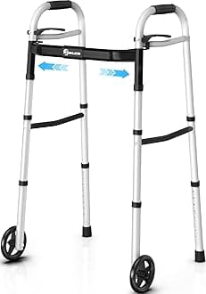 Narrow Folding Walkers for Seniors,Aluminum Lightweight Walkers with Wheels, Adjustable Width and Height Front Wheel Walker for Elderly and Disabled, Supports up to 350 lbs
