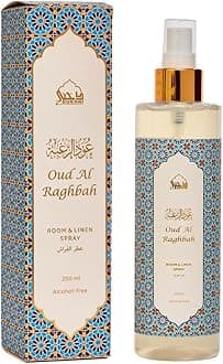 Oud Al Raghbah Attar Al Faraash by Dukhni | 250ml Non Alcoholic Spray | Arabic Natural Mist | Air Freshener, Room Mist, Fabric & Linen Spray | Perfect for Prayer mats, beds, sofas, curtains